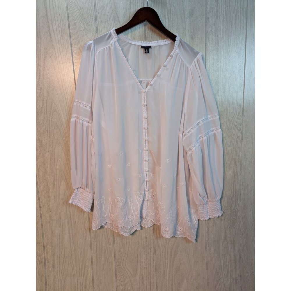 Torrid Chiffon Ruffle Collar Eyelet Embroidered Blouse 3 US 3X Women White